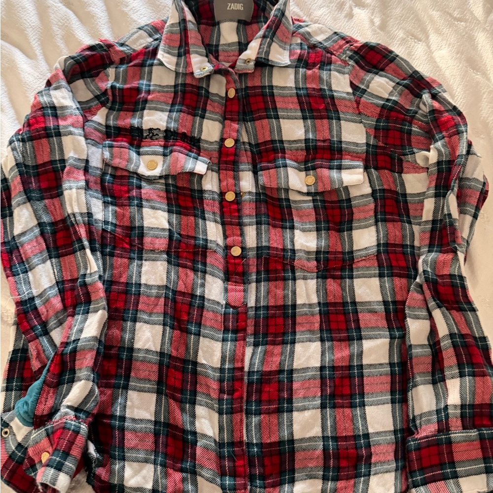 Zadig & Voltaire Red and Black Plaid Shirt, S